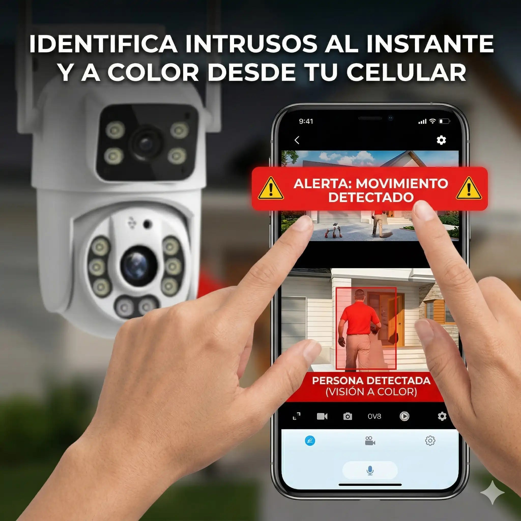 🚨 Cámara de Seguridad Dual con Visión Nocturna a Color y Rotación 360° - Protege tu Hogar las 24 Horas